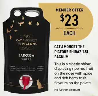 Dan Murphy's CAT AMONGST THE PIGEONS SHIRAZ 1.5L BAGNUM offer