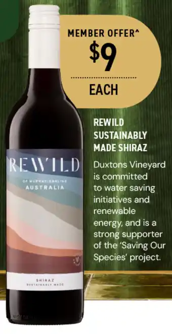 Dan Murphy's REWILD SUSTAINABLY MADE SHIRAZ offer