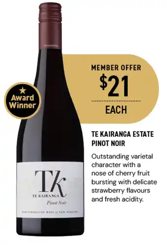 Dan Murphy's TE KAIRANGA ESTATE PINOT NOIR offer