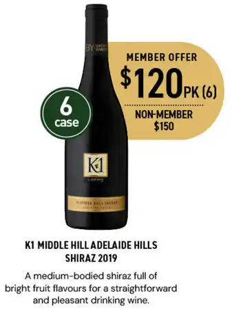 Dan Murphy's K1 MIDDLE HILL ADELAIDE HILLS SHIRAZ 2019 offer