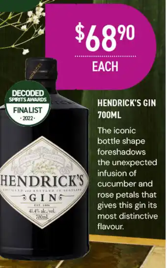 Dan Murphy's HENDRICK'S GIN 700ML offer