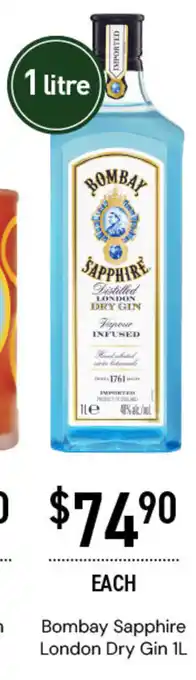 Dan Murphy's Bombay Sapphire London Dry Gin 1L offer