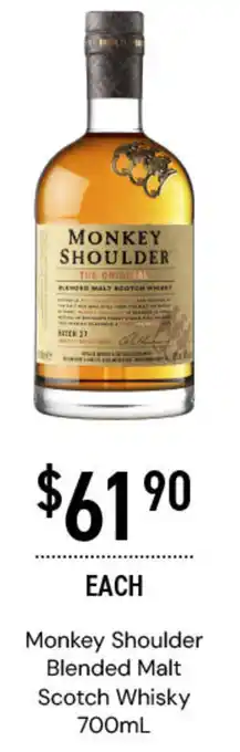 Dan Murphy's Monkey Shoulder Blended Malt Scotch Whisky 700mL offer