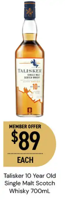 Dan Murphy's Talisker 10 Year Old Single Malt Scotch Whisky 700mL offer