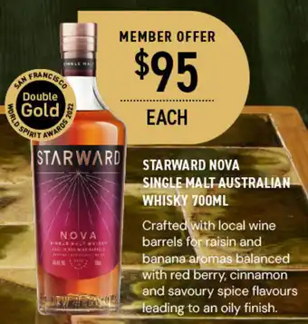 Dan Murphy's STARWARD NOVA SINGLE MALT AUSTRALIAN WHISKY 700ML offer