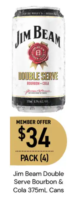 Dan Murphy's Jim Beam Double Serve Bourbon & Cola 375mL Cans offer