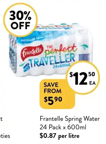 Foodworks Frantelle Spring Water 24 Pack x 600ml offer
