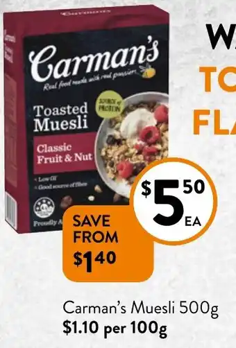 Foodworks Carman's Muesli 500g offer