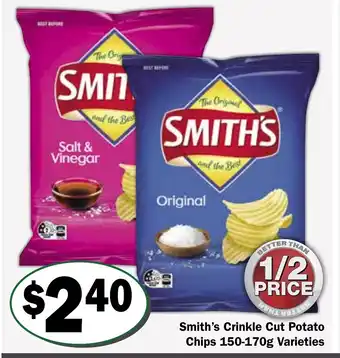 Friendly Grocer Smith's Crinkle Cut Potato Chips 150-170g Varieties offer