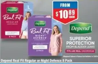 Chemist Warehouse Depend Real Fit Regular or Night Defence 8 Pack offer