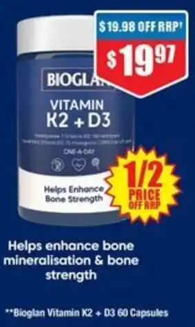 Chemist Warehouse Bioglan Vitamin K2 + D3 60 Capsules offer