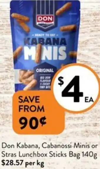 Foodworks Don Kabana, Cabanossi Minis or Stras Lunchbox Sticks Bag 140g offer