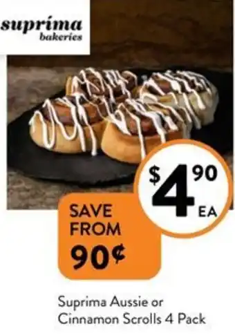 Foodworks Suprima Aussie or Cinnamon Scrolls 4 Pack offer