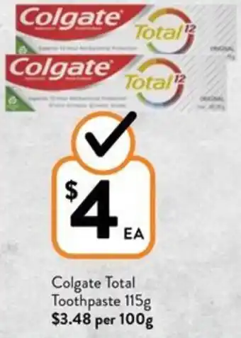 Foodworks Colgate Total Toothpaste 115g offer