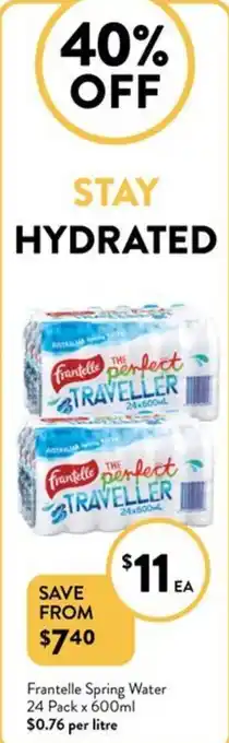 Foodworks Frantelle Spring Water 24 Pack x 600ml offer