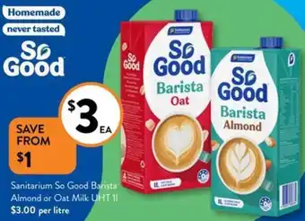 Foodworks Sanitarium So Good Barista Almond or Oat Milk UHT 11 offer