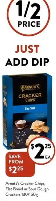 Foodworks Arnott's Cracker Chips, Flat Bread or Sour Dough Crackers 130/150g offer