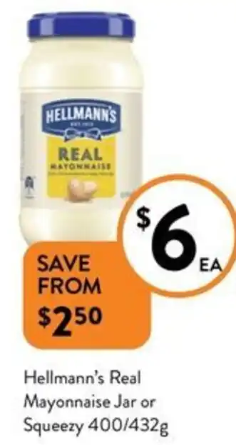 Hellmann's Real Mayonnaise Jar or Squeezy 400/432g