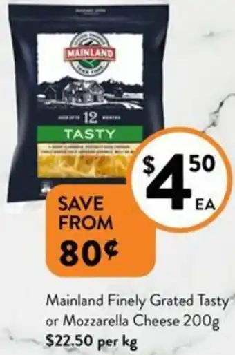 Foodworks Mainland Finely Grated Tasty or Mozzarella Cheese 200g offer