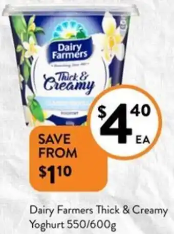 Foodworks Dairy Farmers Thick & Creamy Yoghurt 550/600g offer