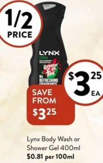 Foodworks Lynx Body Wash or Shower Gel 400ml offer