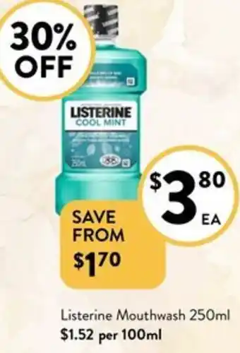 Foodworks Listerine Mouthwash 250ml offer