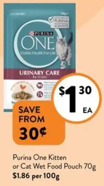 Foodworks Purina One Kitten or Cat Wet Food Pouch 70g offer