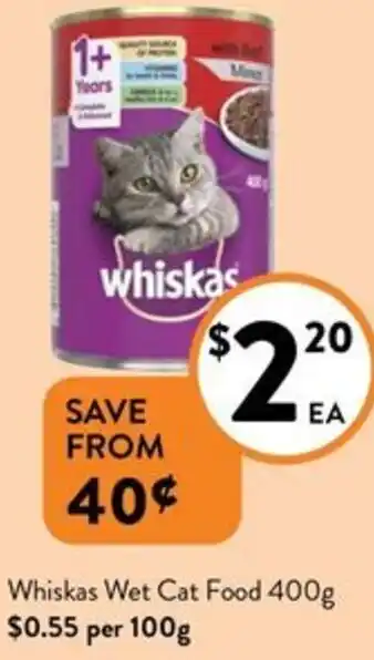 Foodworks Whiskas Wet Cat Food 400g offer