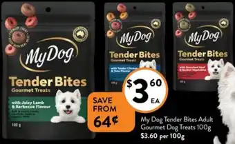 Foodworks My Dog Tender Bites Adult Gourmet Dog Treats 100g offer
