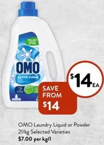 Foodworks OMO Laundry Liquid or Powder 21/kg Selected Varieties offer