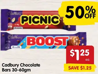 Cadbury Chocolate Bars 30-60gm