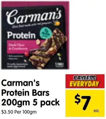 Spar Carman's Protein Bars 200gm 5 pack offer
