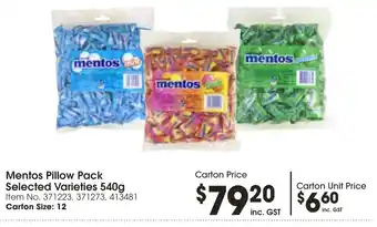 Campbells Wholesale Mentos Pillow Pack Selected Varieties 540g offer