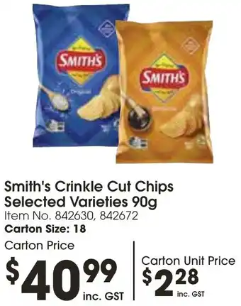 Campbells Wholesale Smith's Crinkle Cut Chips Selected Varieties 90g offer