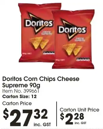 Campbells Wholesale Doritos Corn Chips Cheese Supreme 90g offer