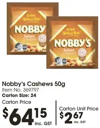 Campbells Wholesale Nobby's Cashews 50g offer