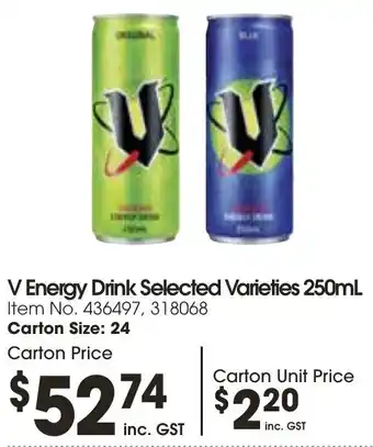 Campbells Wholesale V Energy Drink Selected Varieties 250mL offer