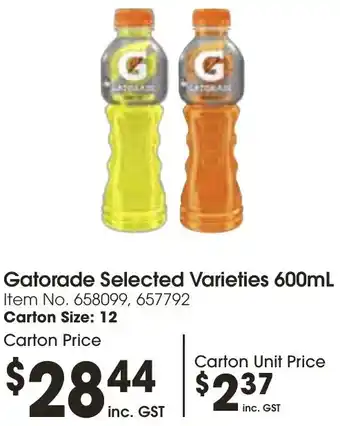 Campbells Wholesale Gatorade Selected Varieties 600mL offer