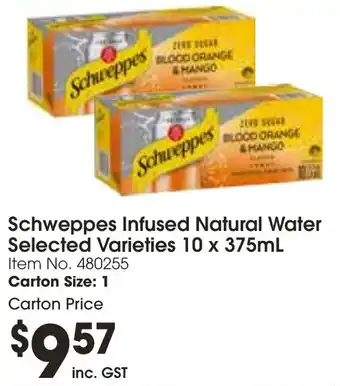 Campbells Wholesale Schweppes Infused Natural Water Selected Varieties 10 x 375mL offer