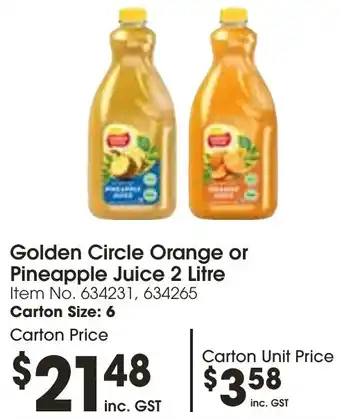 Campbells Wholesale Golden Circle Orange or Pineapple Juice 2 Litre offer