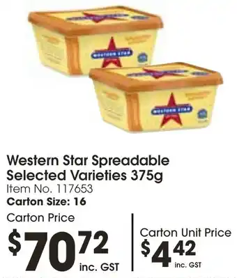 Campbells Wholesale Western Star Spreadable Selected Varieties 375g offer