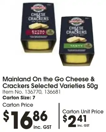 Campbells Wholesale Mainland On the Go Cheese & Crackers Selected Varieties 50g offer