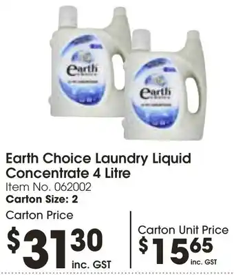 Campbells Wholesale Earth Choice Laundry Liquid Concentrate 4 Litre offer