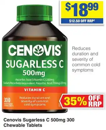 My Chemist Cenovis Sugarless C 500mg 300 Chewable Tablets offer