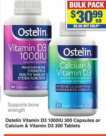 My Chemist Ostelin Vitamin D3 1000IU 300 Capsules or Calcium & Vitamin D3 300 Tablets offer