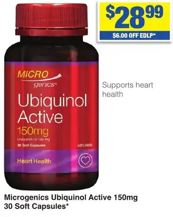 My Chemist Microgenics Ubiquinol Active 150mg 30 Soft Capsules offer