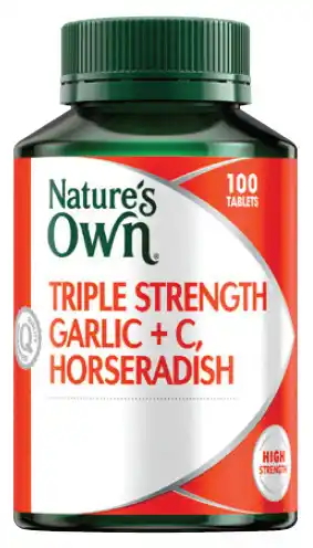Nature’s own triple strength garlic + c, horseradish 100 tablets