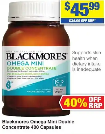 My Chemist Blackmores Omega Mini Double Concentrate 400 Capsules offer