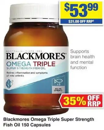 My Chemist Blackmores Omega Triple Super Strength Fish Oil 150 Capsules offer