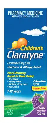 Claratyne children’s hayfever & allergy relief grape flavour syrup 120ml